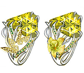 Кольцо с лимонным цитрином авторской огранки и самоцветами