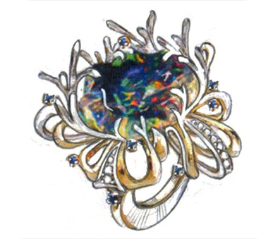 Кольцо с эфиопским опалом, синими сапфирами и бриллиантами