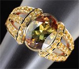 Кольцо c андалузитом и желтыми сапфирами