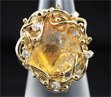 Кольцо с необработанным желтым опалом и бриллиантами