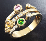 Кольцо с разноцветными сапфирами и бриллиантами