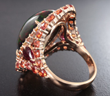 Кольцо с кристаллическим черным опалом 9,98 карата, рубинами, оранжевыми и желтыми сапфирами