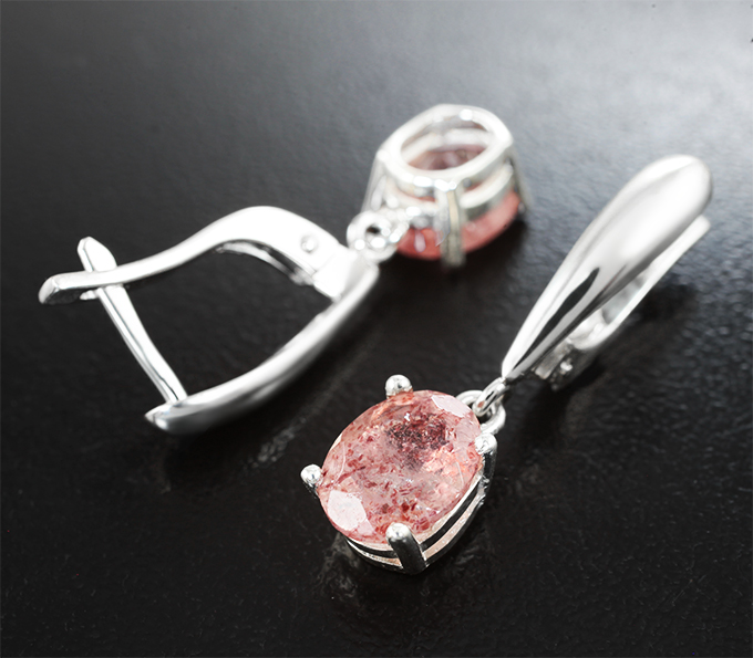 Серьги с земляничным кварцем 3,65 карата