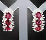 Серьги с рубеллитами турмалинами и бесцветными цирконами Серебро 925