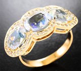 Кольцо с ограненными лунными камнями 3,83 карата и лейкосапфирами