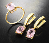 Комплект с неоново-розовыми турмалинами 6,22 карата и лейкосапфирами