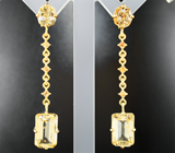 Серьги с редкими синхалитами 1,99 карата, гелиодорами 8 карат и оранжевыми сапфирами