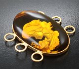 Звено браслета с резным янтарем 13,37 карата Золото