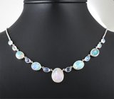 Колье с кристаллическими эфиопскими опалами 16,49 карата и лунным камнем 9,63 карата