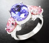 Кольцо с топовым танзанитом 6,46 карата, розовыми 3,92 карата и бесцветными муассанитами 0,6 карата