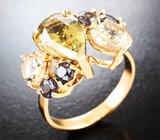 Кольцо с фенакитами 1,98 карата, синхалитом и сапфирами со сменой цвета