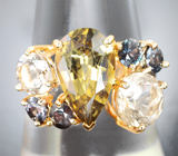 Кольцо с фенакитами 1,98 карата, синхалитом и сапфирами со сменой цвета  Золото