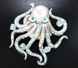 Кулон с крупной морской жемчужиной барокко 43,75 карата, изумрудами, цирконами и апатитами Серебро 925