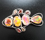 Брошь с ограненными эфиопскими опалами 7,26 карата, сапфирами 1,4 карата и бриллиантом Золото