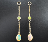 Подвесы для серег с ограненными эфиопскими опалами 2,06 карата и уральскими демантоидами 0,79 карата