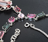 Колье с разноцветными турмалинами 22,62 карата , шпинелями, розовыми сапфирами и цаворитом гранатом Серебро 925