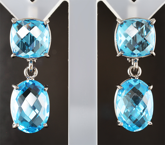 Серебро 925 Серьги с голубыми топазами 30,27 карата