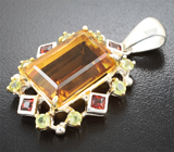 Кулон с цитрином, перидотами и альмандинами гранатами