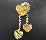 Брошь/кулон с аммолитами аммонитов, разноцветными сапфирами и цаворитами гранатами