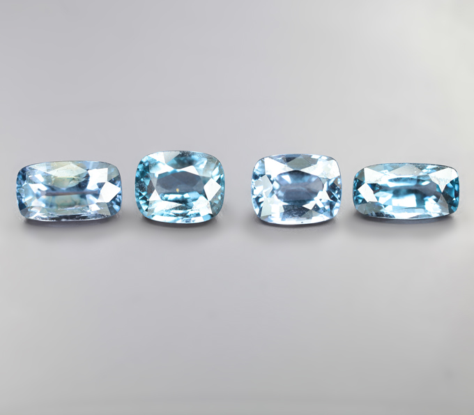 Редкий набор из 4 синих шпинелей высокой чистоты 2,36 карата