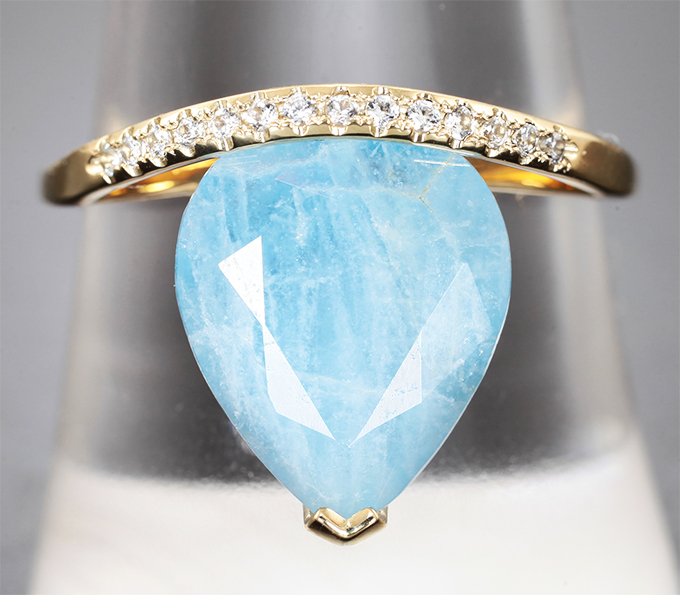 Кольцо с редким крупным афганитом 3,01 карата и бесцветными цирконами