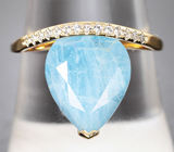 Кольцо с редким крупным афганитом 3,01 карата и бесцветными цирконами