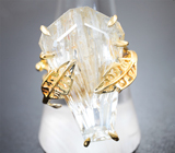 Кольцо с крупным бесцветным топазом с включениями рутила 33,17 карата  Золото