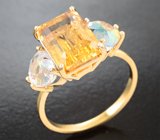 Кольцо с ярко-желтым топазом 5,81 карата и ограненным лунным камнем