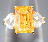 Кольцо с ярко-желтым топазом 5,81 карата и ограненным лунным камнем