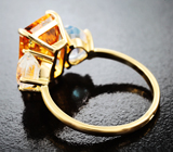 Кольцо с ярко-желтым топазом 5,81 карата и ограненным лунным камнем Золото