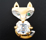 Кулон с бесцветным муассанитом топовой огранки 5,01 карата и цаворитами Золото