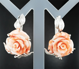 Комплект с резным кораллом 80,05 карата  Серебро 925