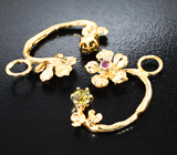 Комплект с уральскими топазолитами 0,86 карата и розовыми сапфирами Золото