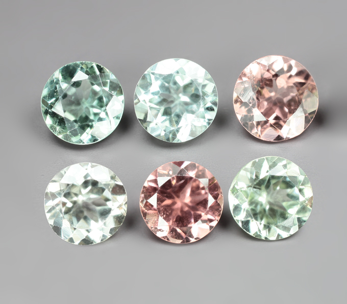 Набор из 6 разноцветных турмалинов высокой чистоты 5,13 карата