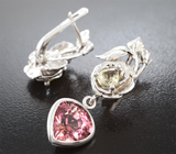 Серьги с цоизитами 1,82 карата и турмалином 3,43 карата