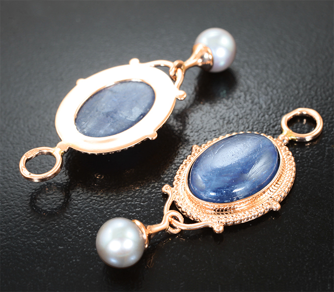 Подвесы для серег с кианитами 13,98 карата и жемчугом 