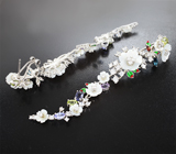 Серьги с резным перламутром, альмандинами гранатами, аметистами, иолитами, танзанитами, перидотами и цветной эмалью