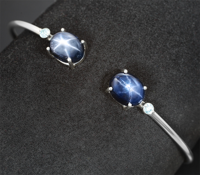 Серебряный браслет со звездчатыми сапфирами 9,52 карата и голубыми цирконами