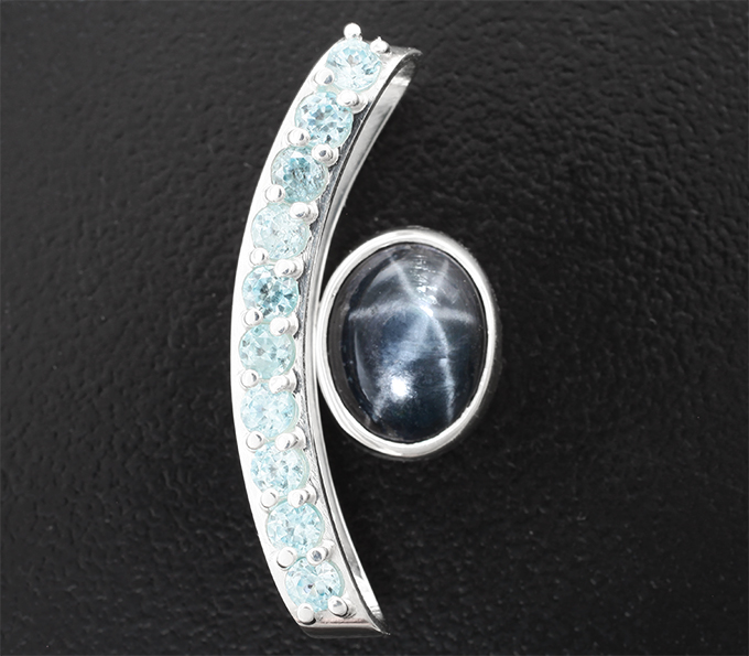 Серебро 925 Кулон со звездчатым сапфиром 2,82 карата и цирконами