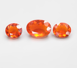Набор из 3 мексиканских ограненных «огненных» опалов высокой чистоты 4,6 карата