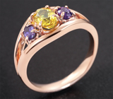 Комплект с ярко-желтыми и пурпурными сапфирами 5,04 карата Серебро 925