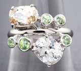 Кольцо с редким данбуритом 1,59 карата, чистейшими цирконами «шампань» и демантоидами гранатами 