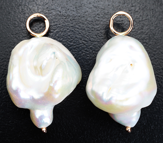 Золото Подвесы для серег с кремово-белым морским жемчугом барокко