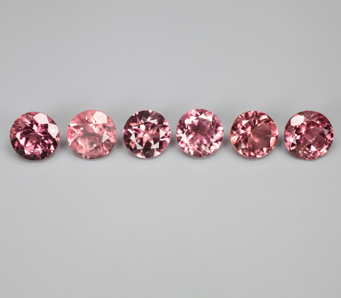 Набор из 6 розовых турмалинов 5,23 карата