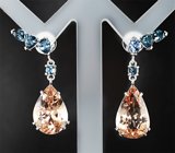 Серьги с морганитами 11,38 карата и синими шпинелями