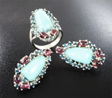 Кольцо с армянской бирюзой 17,1 карата, топазами и гранатами