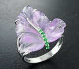 Кольцо с резным аметистом 12,18 карата и цаворитами