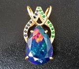 Кулон с ограненным черным опалом 3,97 карата, сапфирами и цаворитами