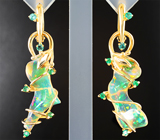 Серьги с кристаллическими эфиопскими опалами 9,87 карата и уральскими изумрудами