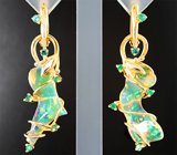 Серьги с кристаллическими эфиопскими опалами 9,87 карата и уральскими изумрудами